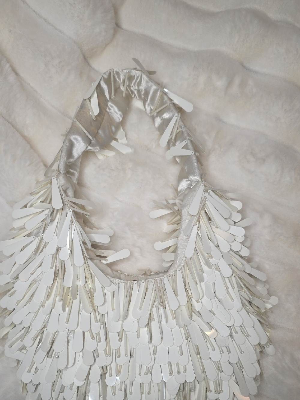 White Beaded Fringe Shoulder Bag
